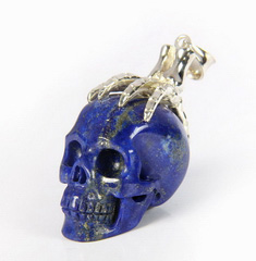 Gemstone Lapis Lazuli Carved Crystal Skull with sterling silver Bones Pendant