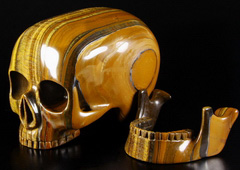 Awesome Flash Gemstone Lifesized 8.0" Gold Tiger Eye Carved Mitchell-Hedges Crystal Skull Replica, Skull of Doom