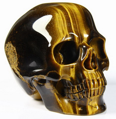 STUNNING FLASH GEMSTONE 4.7" Gold Tiger Eye Carved Crystal Skull, Super Realistic