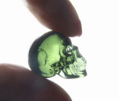 Gemstone 0.7" Moldavite Carved Crystal Skull, Realistic