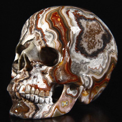 Amazing Gemstone 3.3" Crazy Lace Agate Carved Crystal Skull, Super Realistic