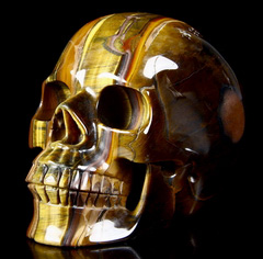 Huge 5.1" Gold Tiger Eye Carved Crystal Skull, Realistic