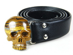 Tiger's Iron Eye Carved Crystal Skull Buckle