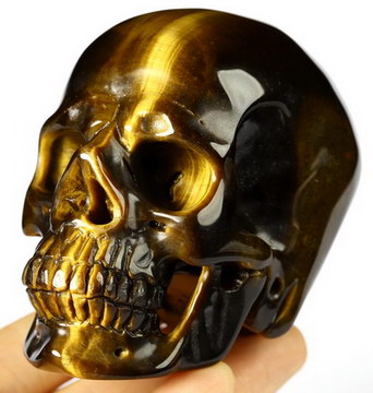 Stunning Flash Gemstone Cute 3.0" Gold Tiger Eye Carved Crystal Skull, Super Realistic