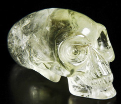 Clear 3.3" Citrine Carved Elongated Mayan Alien Crystal Skull
