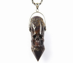 2.2" Sapphire Carved Crystal Skull Pendant