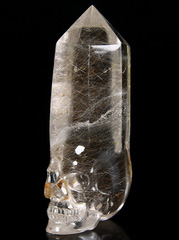 Gemstone 4.1" Rutilated Quartz Rock Crystal Carved Crystal Skull, Wand/Point