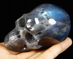 Amazing Flash Gemstone 2.8" Rainbow Moonstone Carved Crystal Skull, Super Realistic