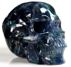 Nice Gemstone Huge 6.3" Fluorite Carved Crystal Skull, Super Realistic
