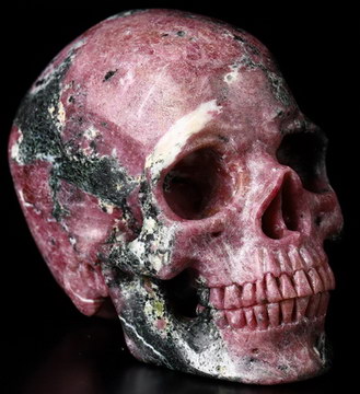 Gemstone Cute 2.9" Ruby Zoisite Carved Crystal Skull, Super Realistic