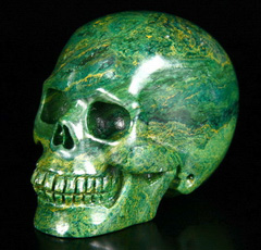 2.0" African Green Stone Verdite Carved Crystal Skull, Realistic