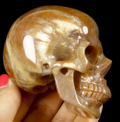 Gemstone 2.9" Moonstone Carved Crystal Skull, Super Realistic