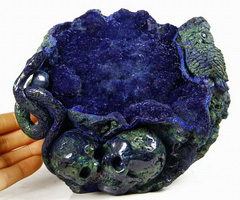 Stunning Gemstone Huge 5.7" Azurite & Malachite Carved Crystal Skulls & Owl & Snake Sculpture