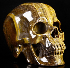 Amazing Flash Gemstone Huge 5.1" Gold Tiger Eye Carved Crystal Skull, Super Realistic