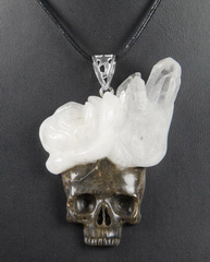 2.5" Quartz Druse Carved Crystal Skull Pendant