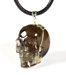 Smokey/Smoky Quartz Rock Crystal Carved Crystal Skull Pendant with Sterling Silver