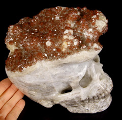 AMAZING Druse Huge 6.1" Quartz Rock Crystal with reds Carved Crystal Skull