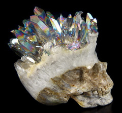 Rainbows Aura 2.7" Quartz Druse Carved Crystal Skull