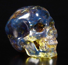 Stunning Gemstone 1.7" Dominican Blue Amber Carved Crystal Skull, Super Realistic