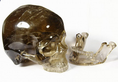 Huge 5.9" Smokey/Smoky Quartz Rock Crystal Carved Crystal Skull, Detachable