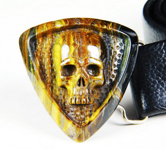 Colorful Tiger Iron Eye Carved Crystal Skull Buckle