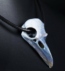 Indian Agate Carved Crystal Raven Skull Pendant