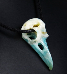 Geode Chinese Amazonite Carved Crystal Raven Skull Pendant