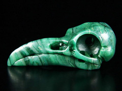 African Green Stone Verdite Carved Crystal Raven Skull Pendant