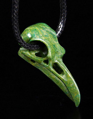 African Green Stone Verdite Carved Crystal Raven Skull Pendant