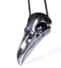 Hematite Carved Crystal Raven Skull Pendant