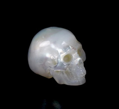 Gemstone Tiny 0.3" Pearl Carved Crystal Skull, Realistic