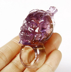 Gemstone Ametrine Carved Crystal Skull Ring