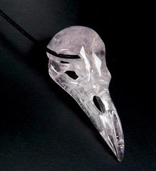2.4" Amethyst Carved Crystal Raven Skull Pendant
