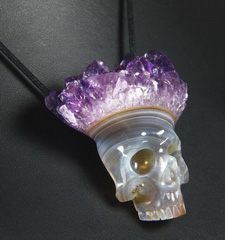 Nice 1.9" Amethyst Druse Carved Crystal Skull Pendant