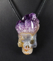 Nice 1.8" Amethyst Druse Carved Crystal Skull Pendant