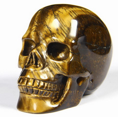Amazing Flash Gemstone 2.4" Gold Tiger Eye Carved Crystal Skull, Realistic