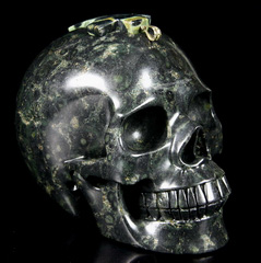 Huge 5.1" Kambaba Jasper Carved Crystal Skull & Kambaba Jasper Carved Cross Pendant with 18K Gold