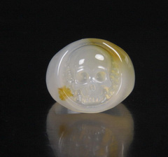 Size 8 1/2, Agate Carved Crystal Skull Ring