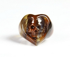 Size 9, Agate Carved Crystal Skull Ring