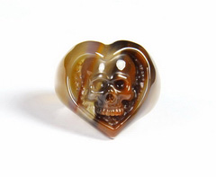 Size 8, Agate Carved Crystal Skull Ring
