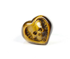 Gemstone Size 9, Gold Tiger Eye Carved Crystal Skull Ring