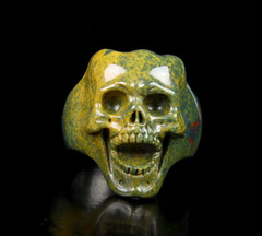 Gemstone Size 10, Bloodstone Carved Crystal Skull Ring