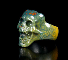 Gemstone Size 8, Bloodstone Carved Crystal Skull Ring