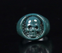 Gemstone Size 10 1/2, Bloodstone Carved Crystal Skull Ring