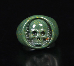 Gemstone Size 10 1/2, Bloodstone Carved Crystal Skull Ring