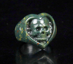 Gemstone Size 10, Bloodstone Carved Crystal Skull Ring