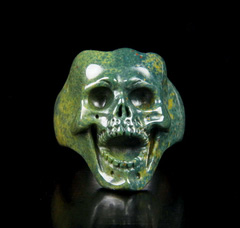 Gemstone Size 8 1/2, Bloodstone Carved Crystal Skull Ring