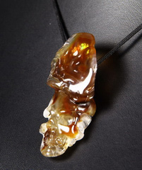 Gemstone Fire Agate Carved Crystal Skull Pendant