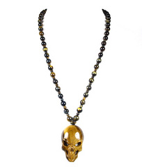 Gold Tiger Eye Carved Crystal Skull Pendant with 30.6 Tiger Eye Necklace