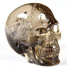 Clear 1.9" Smokey/Smoky Quartz Rock Crystal Carved Crystal Skull, Realistic